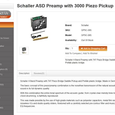 Schaller ASD 4 Band Preamp with 747 Piezo Bridge Saddle Pickup image 2