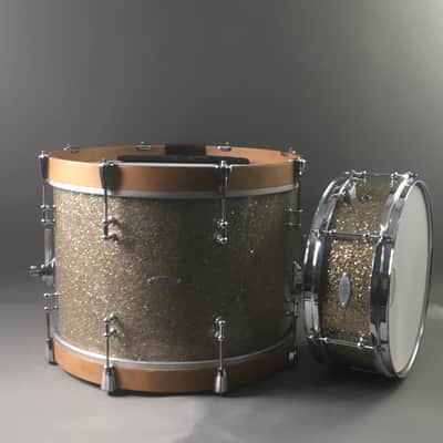 C&C Custom 2 Piece Jazz Bop Kit 18” Bass + 13” Snare Ginger / Champagne Glass Glitter Made in USA Maple Shells image 22