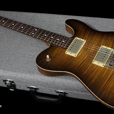 Patrick James Eggle Guitars Oz-T Tele Drop Top in Tiger Eye Burst - Master Grade Flame  Maple Top image 3