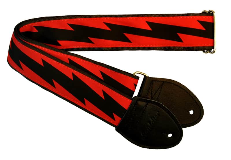 Souldier Straps GS0859 - Lightning Bolt Black on Red Guitar Strap image 1