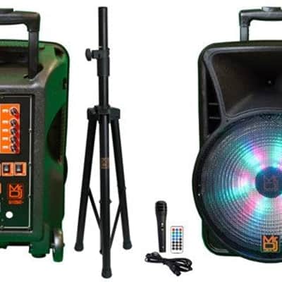 Pair of MR DJ DJ15BAT+ 15" Portable Bluetooth Speaker + Speaker Stand image 11