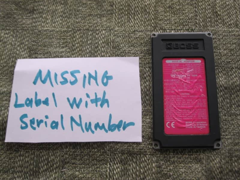 used genuine Boss Pink Label Taiwan Bottom Plate MISSING Serial Number (from 1998) - Pink Bottom Label, silver text / graphic, silver metal bottom plate (was originally from a BF-2 pedal) NO pedal / NO other items / NO screws image 1