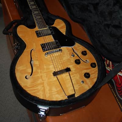Video Demo 1978 Vintage Japan  Lawsuit Penco E-20N 335 Flamey Body Pro SEtup New  Hard Shell Case image 13