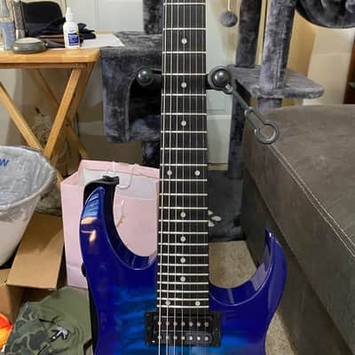 Ibanez Gio GRG7221QA-TBB 7-string in Transparent Blue Burst with Purpleheart Fretboard 2020-2021 model year image 3