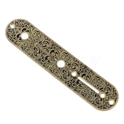 Gold Telecaster Tele Style Vintage Engraved Guitar Control Plate with Knobs image 2