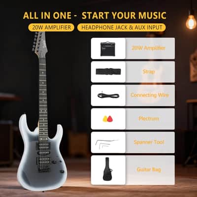 Glarry 170 type Electric Guitar HSH Pickups, 20W Amp White-Black Burst image 5