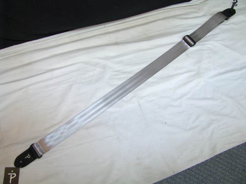 PERRI'S 2" Silver Seatbelt Webbing Guitar Strap With Genuine Leather Ends - NEW gray grey seat belt image 1