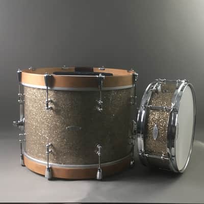 C&C Custom 2 Piece Jazz Bop Kit 18” Bass + 13” Snare Ginger / Champagne Glass Glitter Made in USA Maple Shells image 23