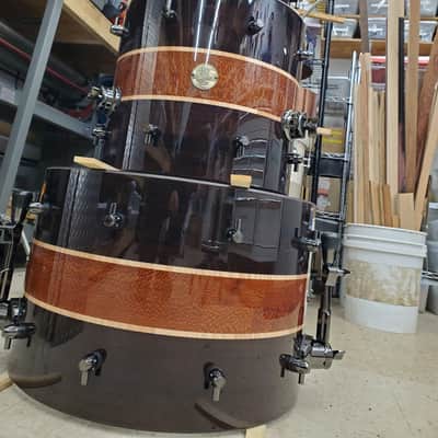 HHG Drums Wenge, Leopardwood, Curly Maple Segmented Kit  2022 Natural High Gloss Lacquer image 12