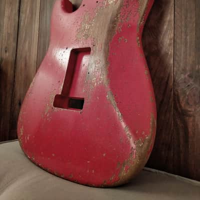 #202624 :: Baldman's Relic Stratocaster body in Heavy Relic Hot Rod Red nitro finish :: Roadworn Aged image 11