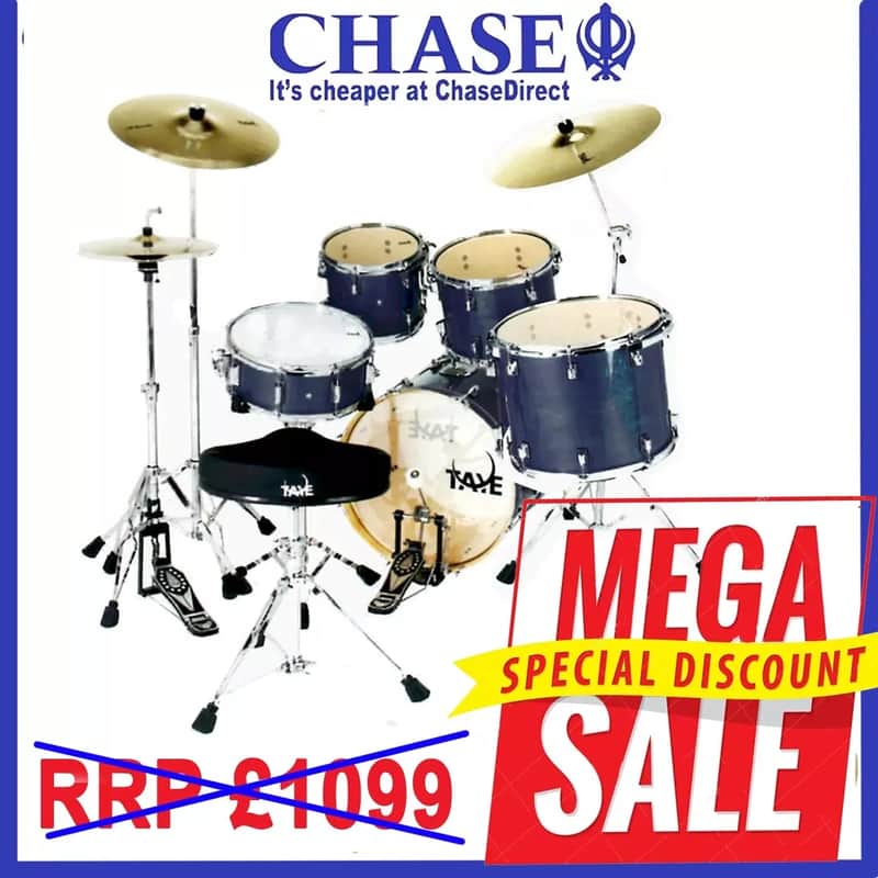 Drum Kit 5 Piece TAYE Pro X Stage 22" Bass Drums + Hardware Set Blue Satin D-9. image 1
