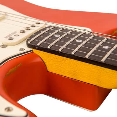 Vintage V6 ICON Electric Guitar ~ Distressed Firenza Red image 6