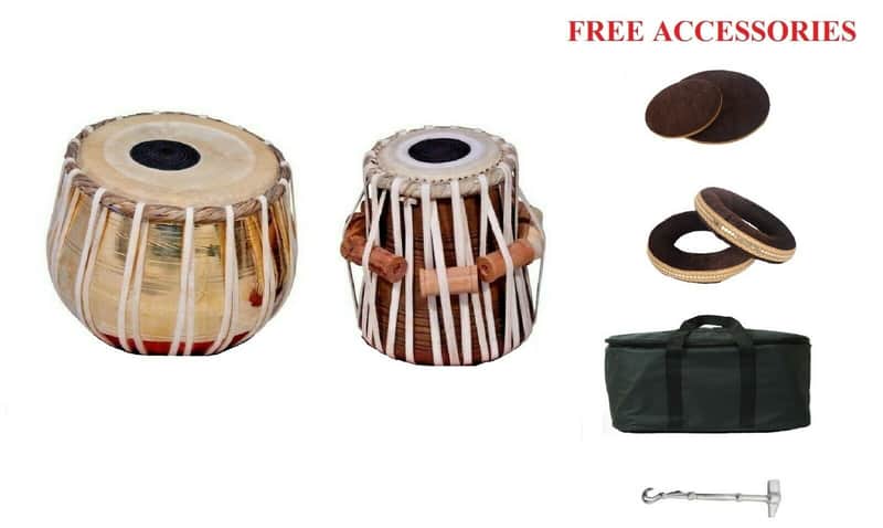 Designer Brass Tabla Set Wood Dayan Carving On It High Quality INDIAN MUSICAL INSTRUMENT image 1