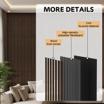 2 Pack Wood Panels for Wall, 106.3" × 11" Wood Slat Acoustic Panels for Wall, Soundproof Panels, 3D Fluted Panels for Interior Wall Decor (Dark Walnut) image 2