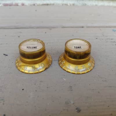 Set of Vintage 1960's Gibson Gold Reflector Cap Knobs! Volume, Tone! image 2