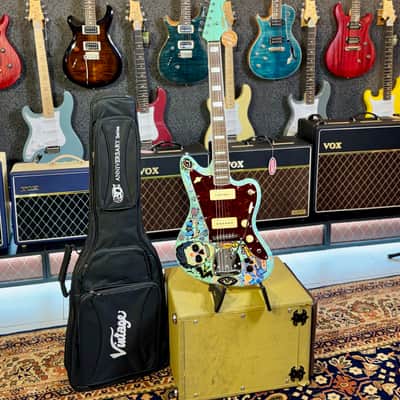 Vintage Guitars V65 30 Anniversary Custom Art Paint “ Surf & Calaveritas” 1 of 1 LTD 2026 - Sea Foam Green image 5