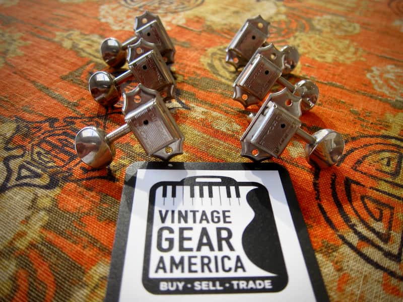Newer Grover Guitar Tuners Kluson Deluxe Copies (3) on a side - Chrome with Metal Buttons image 1