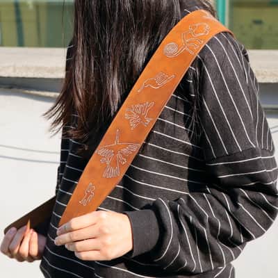 Burny Black custom made guitar strap leather - nasca lines brown/white made to order - oil image 2