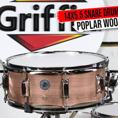 GRIFFIN Snare Drum - 14" x 5.5 Oak Wood Poplar Shell Percussion Head Key Kit Set image 1