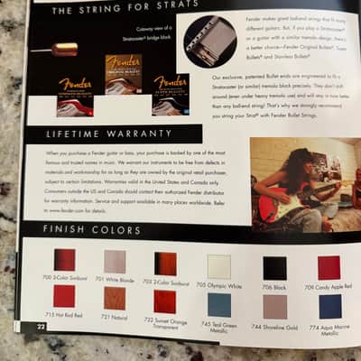 Fender Brochure Catalog 90s-2000s left-handed Stratocaster hardtail Fat American Standard paisley floral Strat Texas special American series telecaster American precision jazz bass five string hot rodded image 22