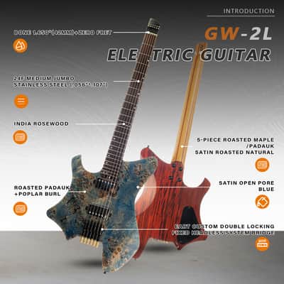 Eart Guitars, GW2L, Left Handed Headless Electric Guitars,Stainless Steel frets, with Gigbag EHKHG image 2