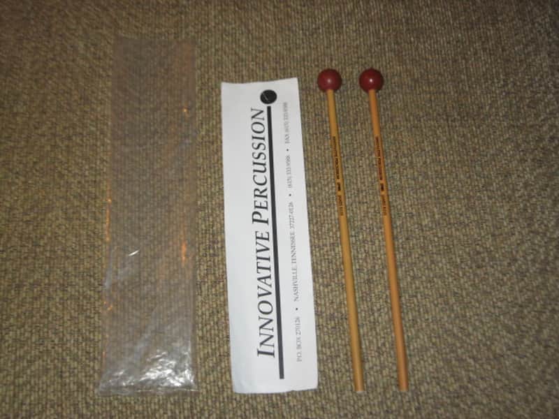 ONE pair new old stock Innovative Percussion James Ross IP905 BRIGHT XYLOPHONE / GLOCKENSPIEL / BELL Mallets, 1 and 1/8" Rust Round Ball (head), Rattan Handle, BRIGHT = produce a lighter sound with higher overtones image 1
