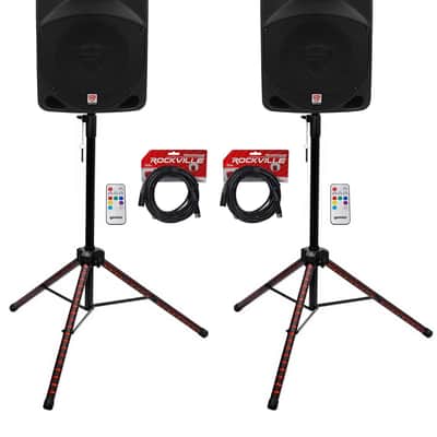 (2) Rockville RPG10 10" Powered Active 600 Watt DJ PA Speakers+LED Stands+Cables image 1