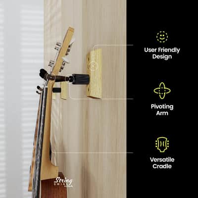 Ukulele Wall Mount Stand for Mandolin Uke Concert Pineapple Soprano Tenor and Baritone Compatible Case Alternative Kit for Home or Studio – Oak Hardwood (2 Pack) image 2