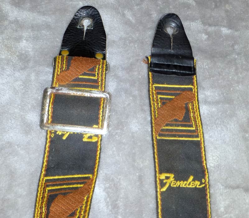 Vintage 1970s Fender Monogramed  Fender Logo Guitar Strap Leather Ends Double Rivets Metal Buckle and Ring The Real Deal Very Cool image 1