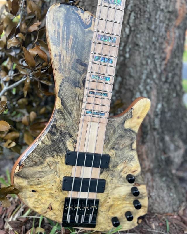 MGbass WaveBird Burl 4 strings bartolini pickup & preamp abalone inlay image 1