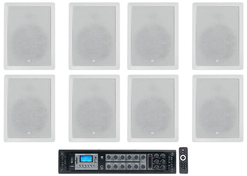 (8) JBL CONTROL 128 WT 8" 50w Commercial 70v In-Wall Speakers+Amp For Restaurant image 1