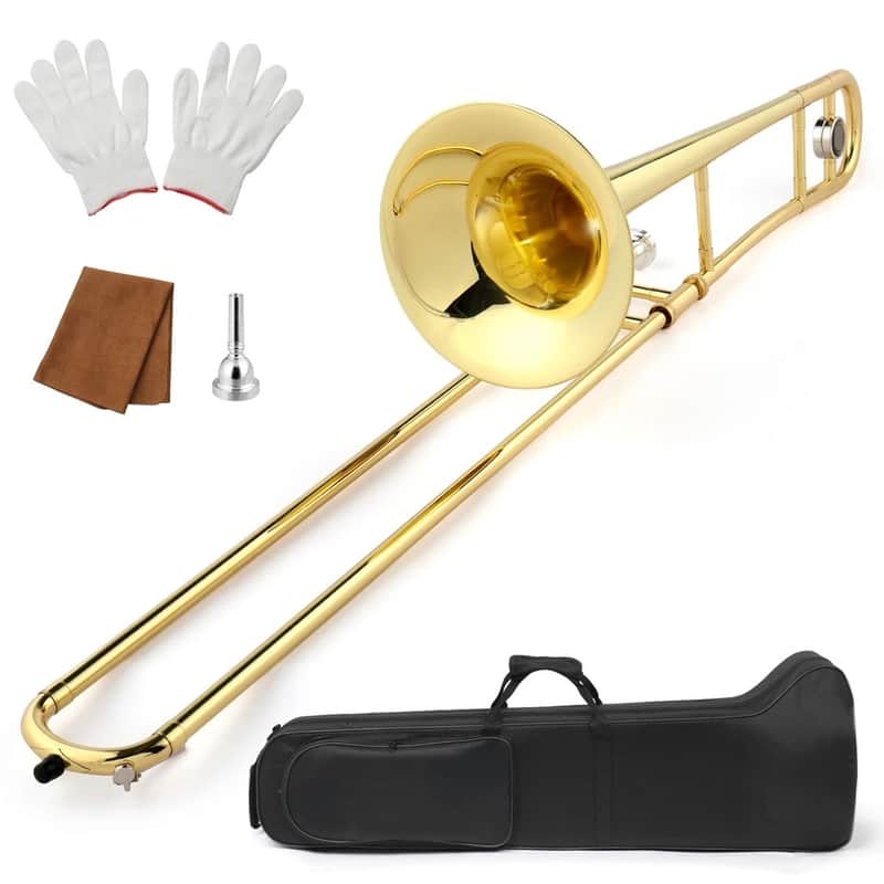 Brass Bb Alto Slide Trombone Gold Lacquer Finish with Carry Case Mouthpiece image 1
