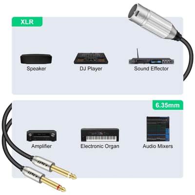 Dual 1/4" to XLR, XLR Male to Dual 6.35mm TS Mono Plug Microphone Cables, Gold-Plated Connector Stereo Microphone Audio Converter Cables and XLR Y Splitter Cable, 3.3 ft image 3