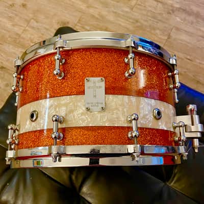 Truth Custom Drums 14x8 Maple snare Drum - Orange glass glitter/ Marine Pearl image 1