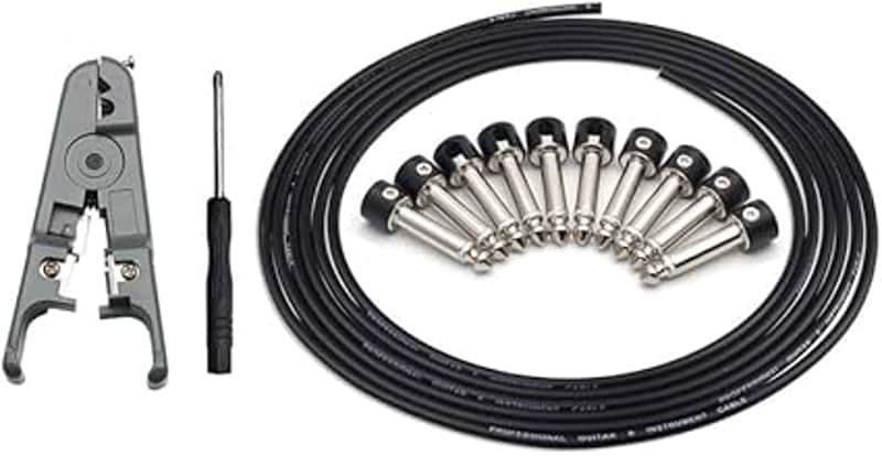Guitar Bass Patch Cable Multi Effects Guitar Pedal, Solderless Pedalboard Cable Kit,10ft Cable 10 Tip Connectors Solderless 6.35 Mono Plugs for Effect Pedal Make 5 DIY Custom Patch Cables image 1