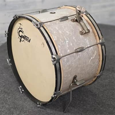 Used Vintage Gretsch Round Badge Bass Drum 22x14 White Marine Pearl - Fair image 2