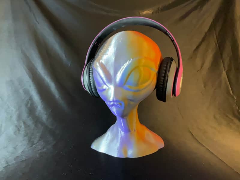 Psychedelic Alien Head Headphone Stand! Headset Holder Rack, Grey Area 51 Extraterrestrial Hanger. image 1