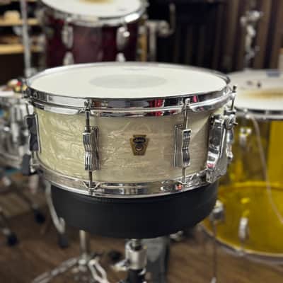 Ludwig Jazz Fest 14” x 5” Snare Drum  50’s - 60’s  - White Marine Pearl Trans Badge image 1