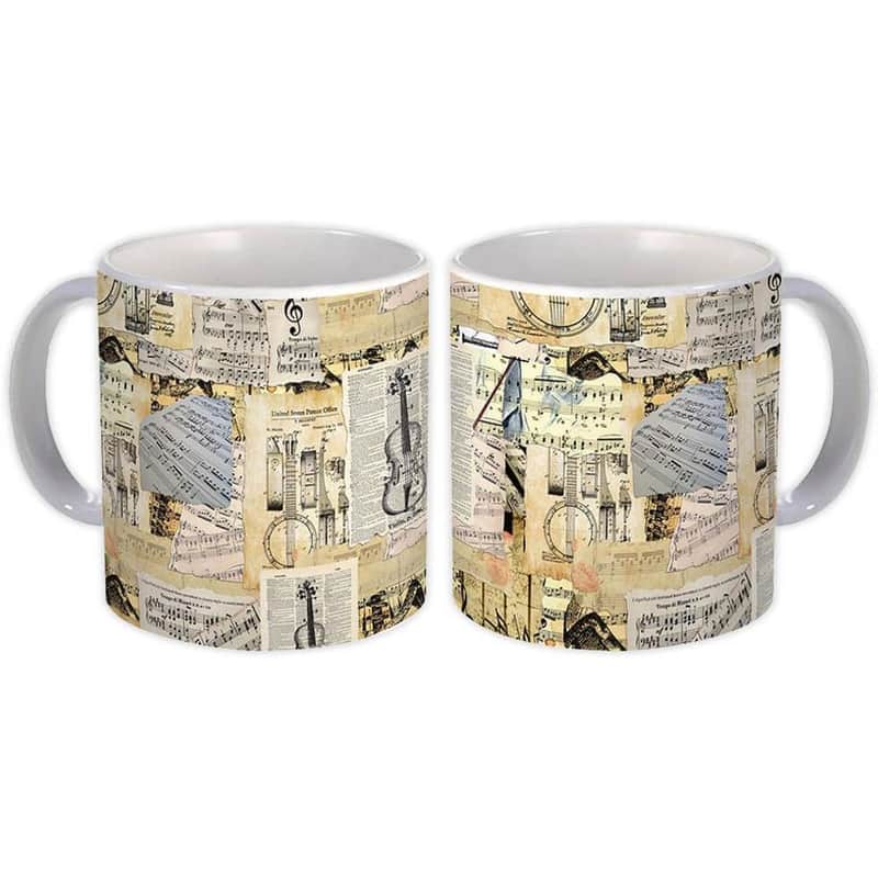 Paper : Gift Mug Music Notes Treble Clef Violin Pattern Teacher Classic Art image 1