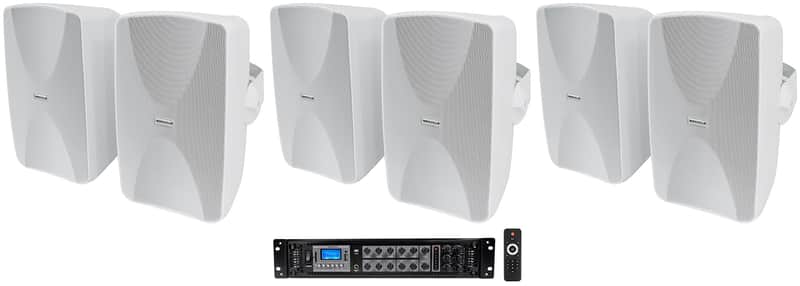 Rockville 6-Zone Commercial/Restaurant Bluetooth Amp+6) White 6.5" Wall Speakers image 1