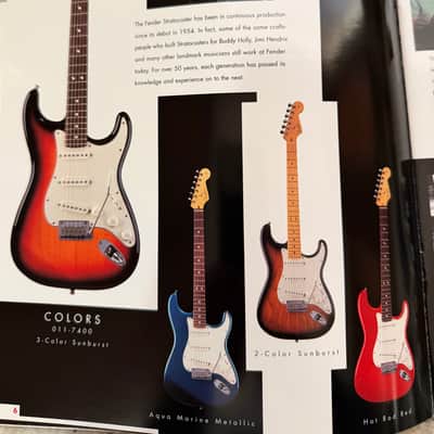 Fender Brochure Catalog 90s-2000s left-handed Stratocaster hardtail Fat American Standard paisley floral Strat Texas special American series telecaster American precision jazz bass five string hot rodded image 2