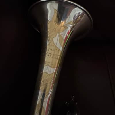 Buescher Symphony Model 10-22R (1923) Bb and A trumpet SN 136409 (silver plated) (gold wash bell) image 3