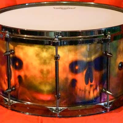 7x14 Oak Stave Snare by War Drums & Percussion - Skull wrap image 1