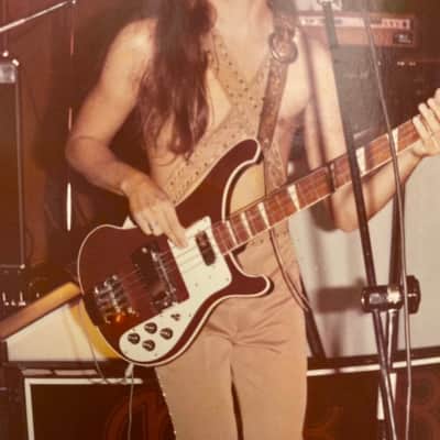 Rickenbacker 4001 Bass 1971 - ultra rare Burgundyglo & Checkerboard Bound & she had a few good gigs ! image 13