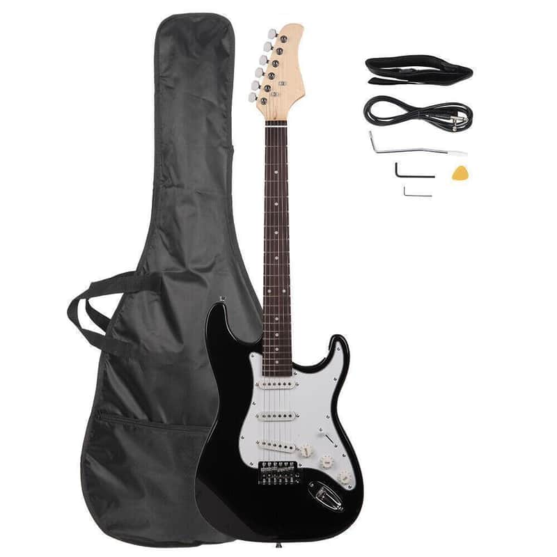 Black 6-String ST Electric Guitar Beginner Pack – Rosewood Fingerboard, Basswood Body + Strap, Cord & Gig Bag image 1