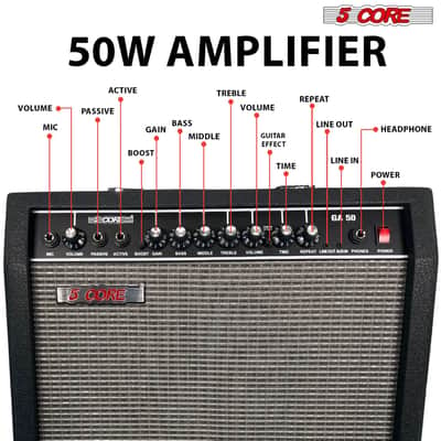 5 Core Guitar Amp 50 Watt Electric Amplifier w Built in 8" Speaker Portable Mini Amps w Aux image 2