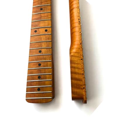 Roasted Flame Maple Strat-Style Guitar Neck, 9.5" Radius, Roasted Maple Fretboard image 4