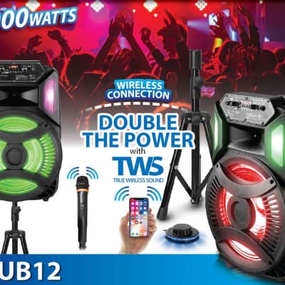 Technical Pro CLUB12 12" Rechargeable Bluetooth Speakers+Stands+Remote+Mic+Light image 3