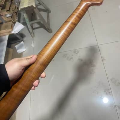 4 string electric bass neck jazz bass stainless steel 20 frets Roasted flame Maple guitar neck 34inch hole 18mm black dot inlay image 5