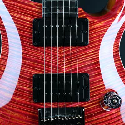 PRS Private Stock #12058 Custom 24 Raspberry Lemon Stripe w/ Reverse Chevron Flame Maple Top image 6